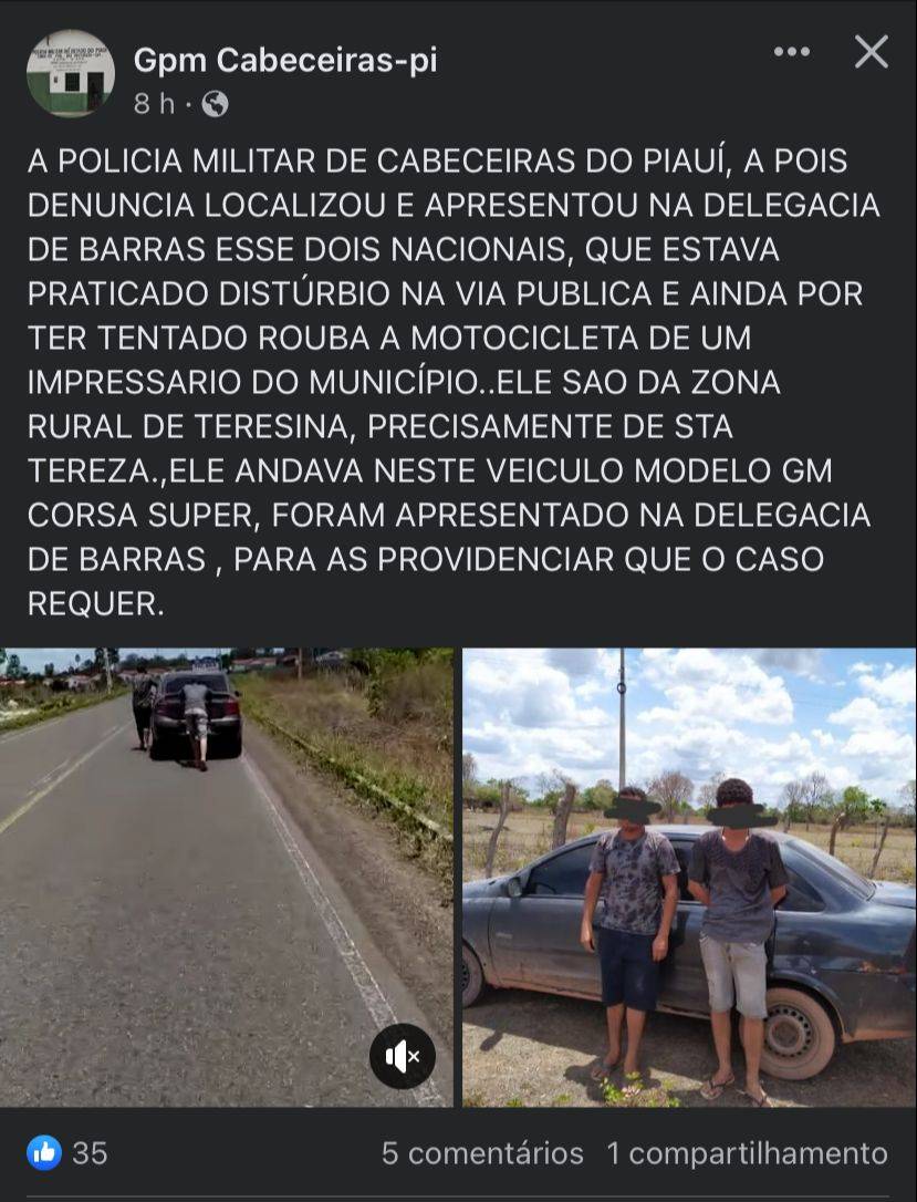 Homens são presos e tiveram que empurrar veículo até a cidade de Cabeceiras